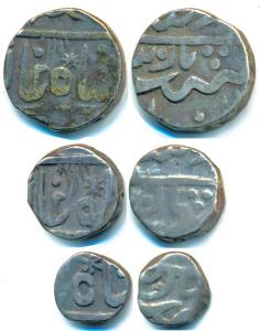Udaipur Mint, set of 3, Silver Rupee, ½ and ¼, in the name of Alamgir II, sun or star mint