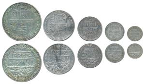 Fateh Singh (VS 1941-1986, 1884-1930 AD), set of 5, Silver Rupee, ½, ¼, 1/8 and 1/16, Udai
