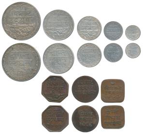 Fateh Singh (VS 1941-1986, 1884-1930 AD), set of 5, Silver Rupee, ½, ¼, 1/8 and 1/16, Udai