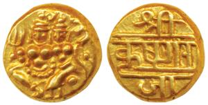 Krishna Raja Wodeyar, Gold Pagoda, 3.43g, Shiva and Parvati on obv., rulers name in Nagari