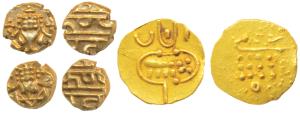 Krishna Raja Wodeyar, Gold Fanam (2), obv. seated Narasimha, rev. Kanarese legend Kauthira