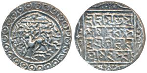 Yaso Manikya (SE 1521-1548, 1599-1626 AD), Silver Rupee, 10.55g, obv. Krishna with two Gop