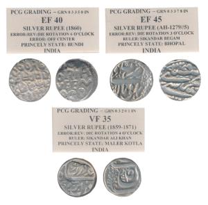 Silver Rupee (3), Bhopal, Sikandar Begam, AH 1279/5; Bundi, Ram Singh, in the name of Vict