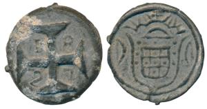 Diu, Pedro IV (1798-1834), Zinc 20 Bazarucos, 17.05g, 1827 AD, obv. crowned arms, rev. dat