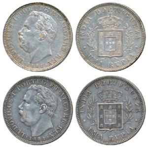 Goa, Luiz I (Ludwig), Silver Uma Rupia / Rupee (2), 1881 & 1882 (KM 312). The first Very F