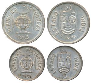 Silver Rupia and ½ Rupia, 1935 and 1936 (KM 23, 22). Uncirculated. (2).