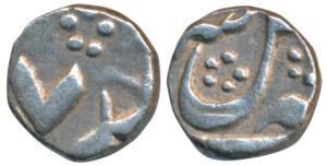 Murshidabad Mint, Silver 1/16 rupee, 0.71g, in the name of Shah Alam II, Year 7, (year unl