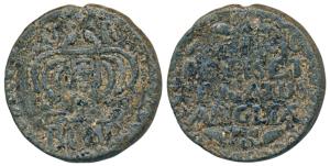 Bombay Tin 2 Pice, 26.5g, GR above a large crown divided by an orb and cross with BOMB wri