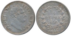 William IV, Silver ¼ Rupee, 1835, Calcutta Mint, F incuse, Wreath with 19 Berries (10L+9R)