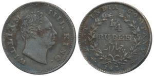 William IV, Silver ¼ Rupee, 1835, Bombay Mint, No initials, Wreath with 20 Berries (10L+10