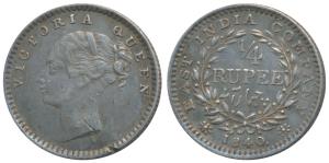 Victoria Queen, Silver ¼ Rupee, 1840, Continuous legend, Madras Mint, English Head, S incu