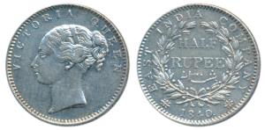 Victoria Queen 1840, Silver ½ Rupee, Continuous legend, Calcutta Mint, English Head, 19 Be