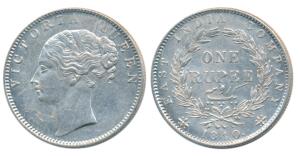 Victoria Queen, Silver Rupee, 1840, Continuous legend, Calcutta Mint, Indian Head, 35 Berr