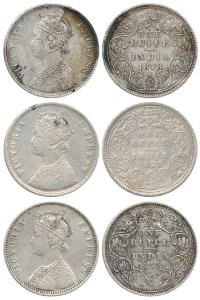 Victoria Empress, Silver Rupee (3), 1878, A / I / No mm Calcutta Mint; A / II / dot Bombay