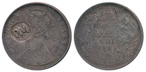 Victoria Empress, Silver Rupee, 1889, initials ‘PM’ for Portuguese Mozambique counter mark