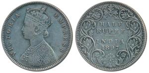Victoria Empress, Silver ½ Rupee, 1897, Bombay Mint, A / I / B incuse, (Prid 305). Very Fi