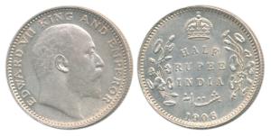 Edward VII, Silver ½ Rupee, 1906, Calcutta Mint, no mint mark (Prid 310). About Uncirculat