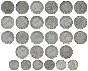 George V, Silver ¼ Rupee (11), 1914 (2), 1916, 1917, 1918, 1919, 1925, 1926, 1928, 1936, a