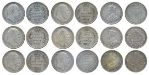 Edward VII and George V, Silver Rupee (9), 1903 (2), 1905, 1906, 1907 (2), Bombay and Calc
