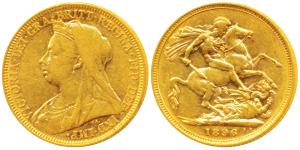 Australia, Victoria Queen, Gold Sovereign, 8g, 1896, veiled head, ‘M’ mint mark for Melbou