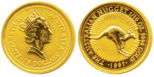 Australia, Elizabeth II, Gold 15 Dollars, 1/10 ounce, 3.11gm, .999 purity, rev. The Austra