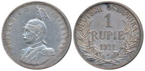 German East Africa, Wilhelm II, Silver Rupien / Rupee, 11.5g, 1911 (KM 10). About Extremel