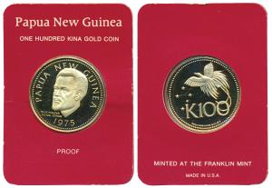 Papua New Guinea, Gold 100 Kina, 9.57g, Independence in 1975, Bird of Paradise on rev., .9