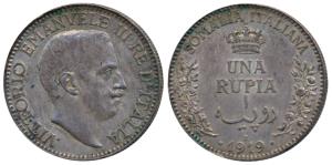 Somalia Italia, Silver Una Rupia, 11.66g, 1919. Extremely Fine, Rare.