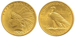 United States of America, Gold (Dollars) $10, 16.64g, 1909, Indian Head on obv., (KM 130).