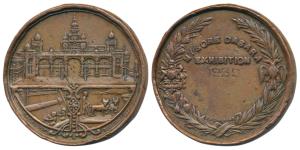 Mysore, Copper, Dussera Exhibition Medal 1934, Mysore Palace in the top field and various 