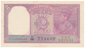 George VI, Rupees 2, 1944, signed C. D. Deshmukh (J&R 4.2.2). Uncirculated.