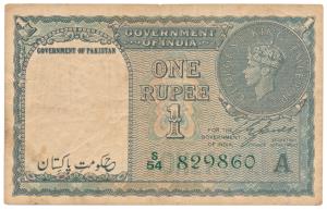 Pakistan, George VI, Rupee 1, 1948, signed C. E. Jones, Government of Pakistan super-inscr