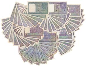 Rupee 1 near complete set of 59 notes, with different dates and signatures of all varietie
