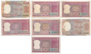 Rupees 2 bundles (7), 1969, 1970, 1976, 1983, 1984, 1985 and 1988 signed L. K. Jha, B. N. 