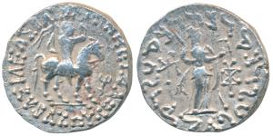 Indo-Scythians, Azes II, Silver Tetradrachm, 9.84g, obv. King mounted on a horse to right,