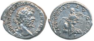 Roman, Septimius Severus, Silver Denarius, 3.51g, obv. laureate head to right with legend 