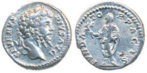 Roman, Septimius Severus, Silver Denarius, 3.28g, obv. laureate head to right, rev. the em