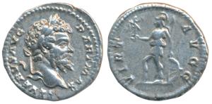 Roman, Septimius Severus, Silver Denarius, 3.38g, obv. laureate head to right, rev. Virtus