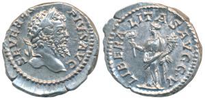 Roman, Septimius Severus, Silver Denarius, 3.68g, obv. laureate head to right with legend 