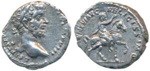 Roman, Septimus Severus, Silver Denarius, 3.55g, obv. laureate head to right, rev. emperor