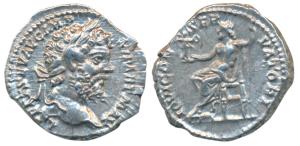 Roman, Septimus Severus, Silver Denarius, 3.51g, obv. laureate head to right, rev. Jupiter