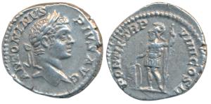 Roman, Caracalla, Silver Denarius, 3.32g, obv. laureate, bust to right with legend ANTONIN
