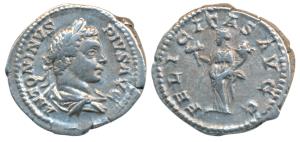 Roman, Caracalla, Silver Denarius, 3.32g, obv. laureate and draped bust to right with lege