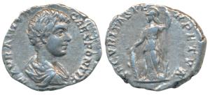 Roman, Caracalla, Silver Denarius, 2.74g, obv. draped and cuirassed bust to right with leg