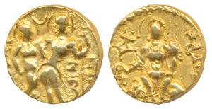 Guptas, Samudragupta, Gold Dinar, 7.78g, ’King and Queen’ type, issued in memory of his pa