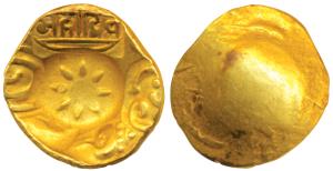 Yadavas of Devagiri, Mahadeva (c.1260-1270 AD), Gold Gadyana / Padma Tanka, 3.78g, Punch-m