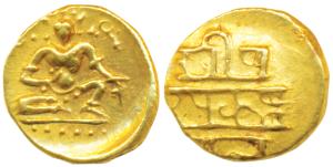 Vijayanagar Empire, Krishna Deva Raya (1509-1529 AD), Gold ½ Pagoda, 1.69g, seated Balakri