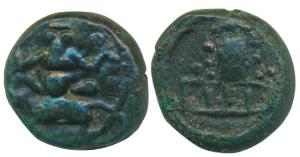 Shivaganga Rajas, Copper Kasu, 3.3g, obv. Ganesha seated facing front on a mouse his vehic