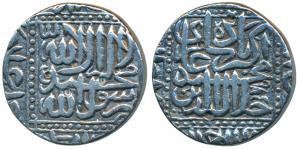 Akbar, Silver Rupee, 11.19g, Dar al-Sultanate Ahmedabad Mint, AH 985, Kalima type, legend 