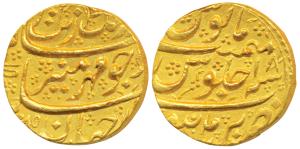 Aurangzeb, Gold Mohur, 10.94g, Burhanpur Mint, AH 1085/18, nice ornamentation of dotted ro